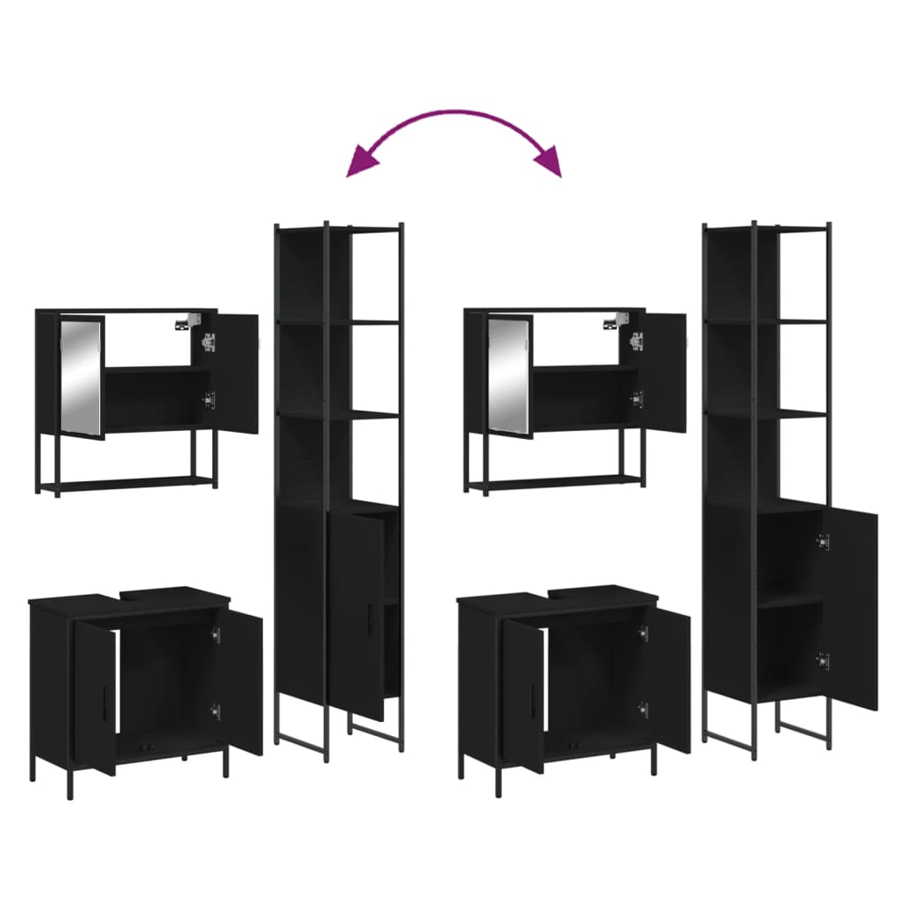 vidaXL Ensemble de meubles de salle de bain 3 pcs Noir Bois d'ingénierie