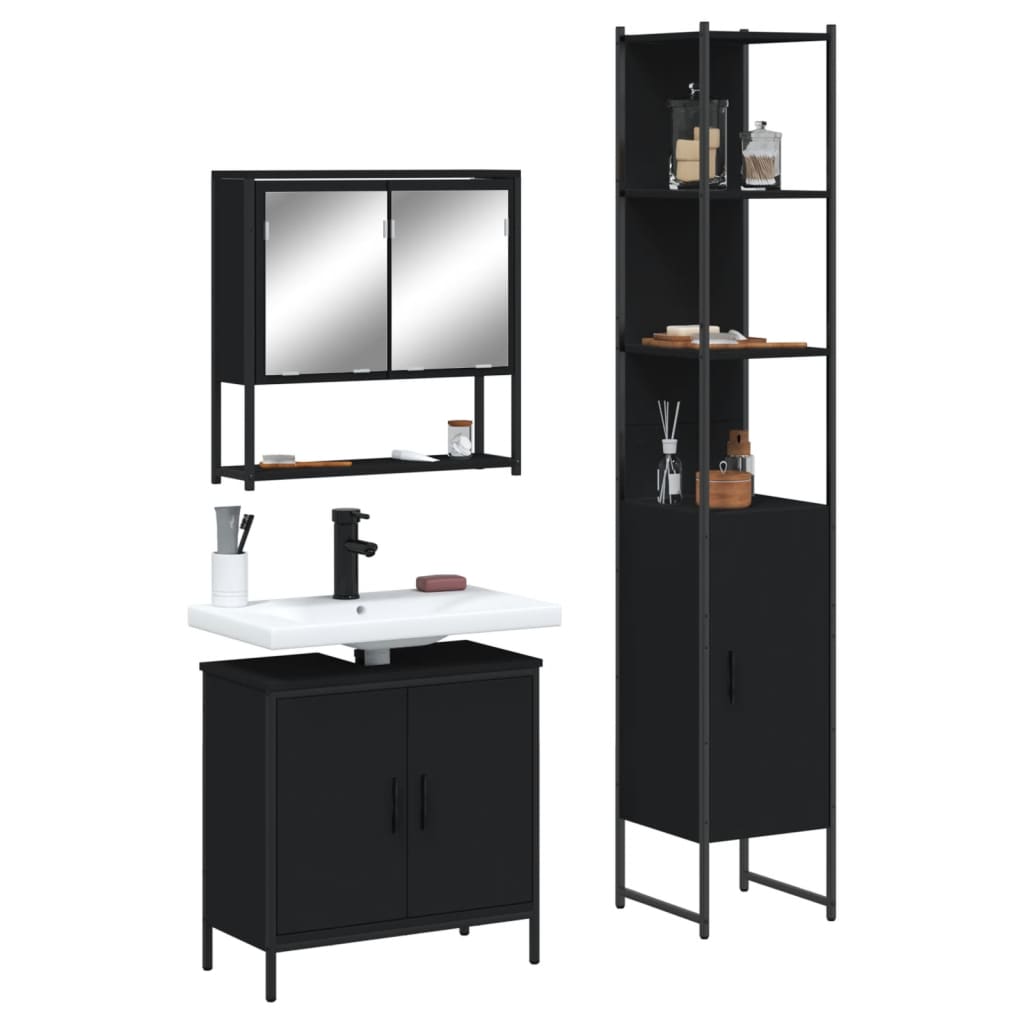vidaXL Ensemble de meubles de salle de bain 3 pcs Noir Bois d'ingénierie