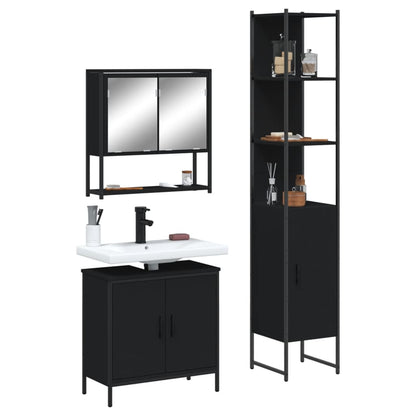 vidaXL Ensemble de meubles de salle de bain 3 pcs Noir Bois d'ingénierie