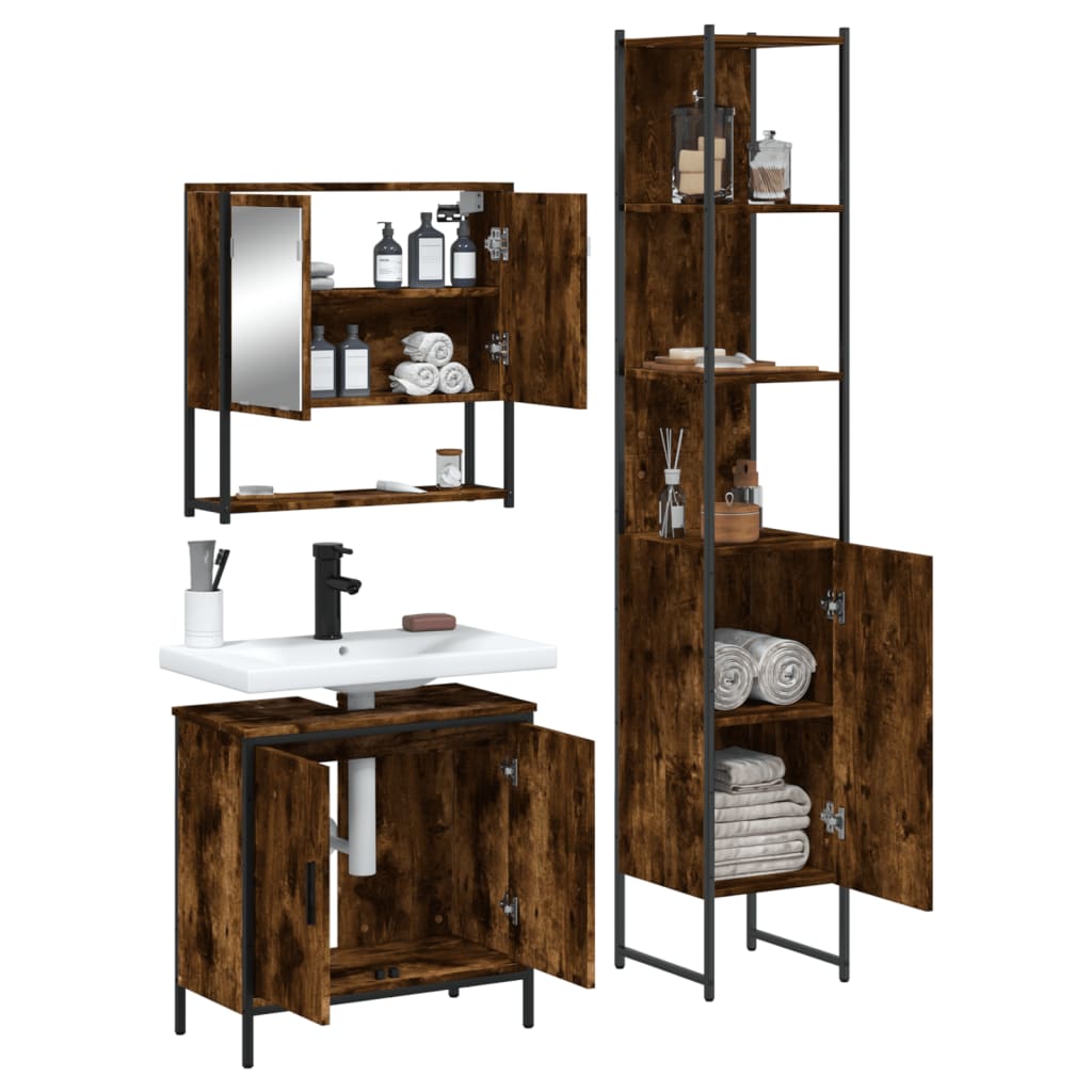 vidaXL Ensemble de meubles de salle de bain 3 pièces Chêne fumé Bois d'ingénierie