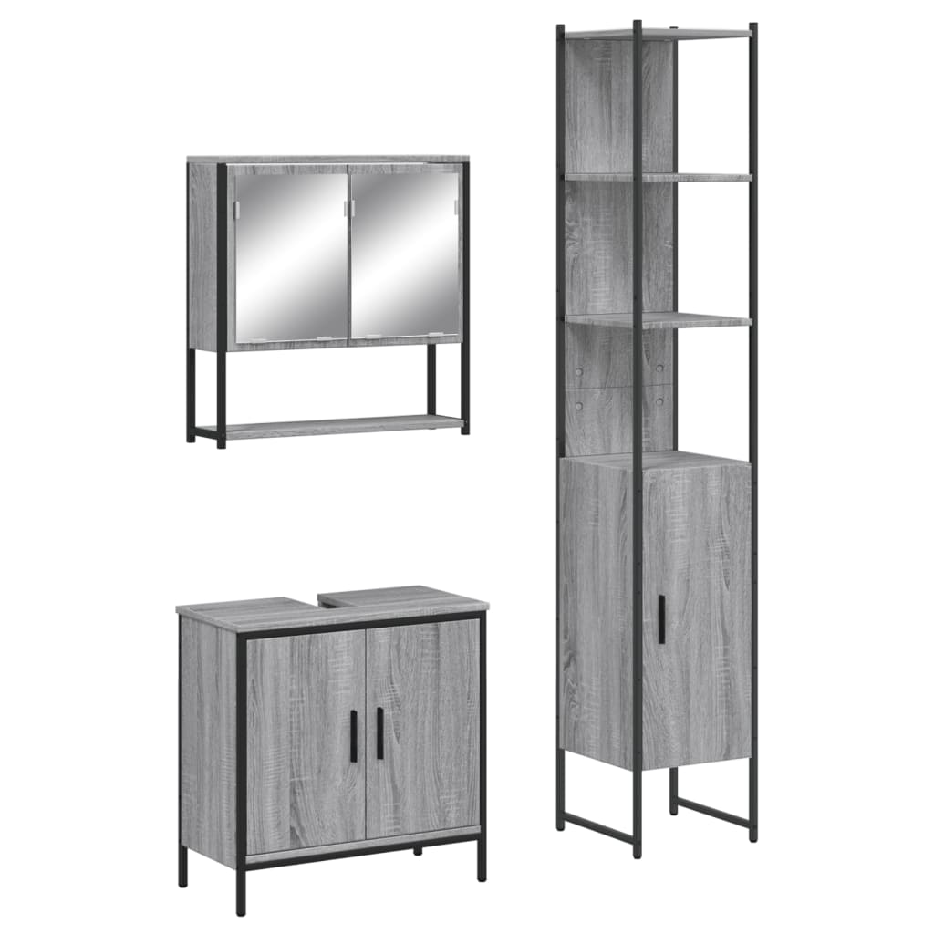 vidaXL Ensemble de meubles de salle de bain 3 pcs Gris Aggloméré Sonoma