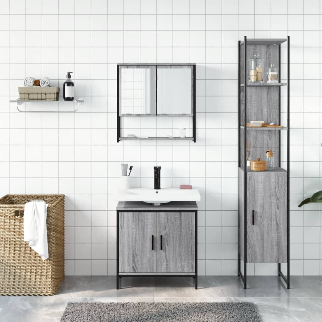 vidaXL Ensemble de meubles de salle de bain 3 pcs Gris Aggloméré Sonoma