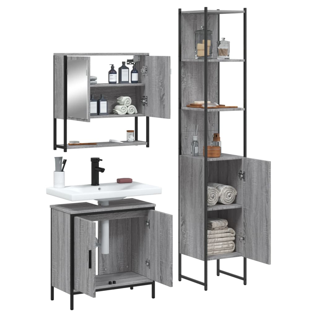 vidaXL Ensemble de meubles de salle de bain 3 pcs Gris Aggloméré Sonoma