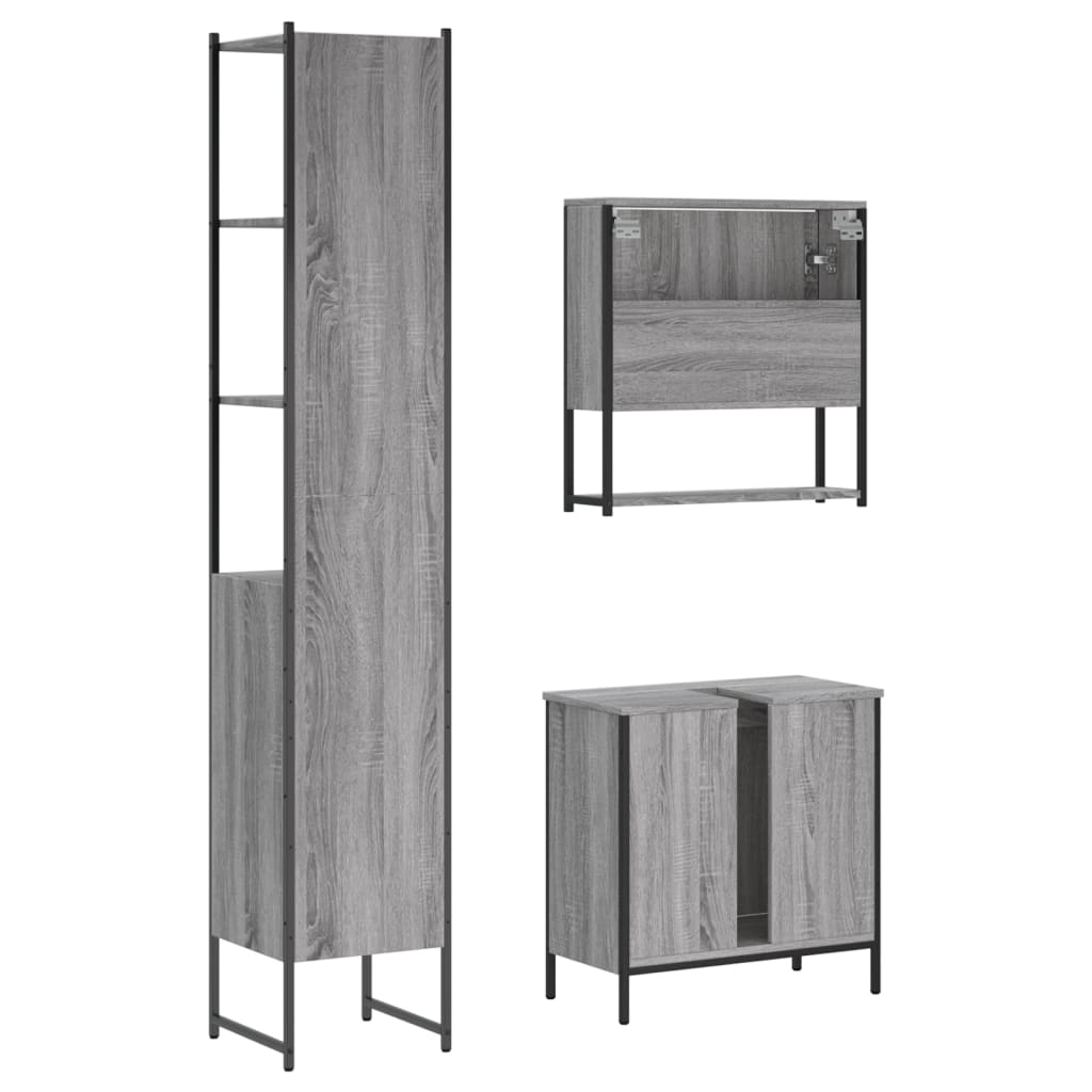 vidaXL Ensemble de meubles de salle de bain 3 pcs Gris Aggloméré Sonoma
