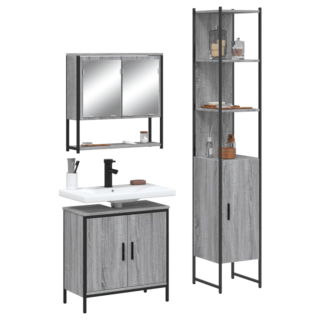 vidaXL Ensemble de meubles de salle de bain 3 pcs Gris Aggloméré Sonoma