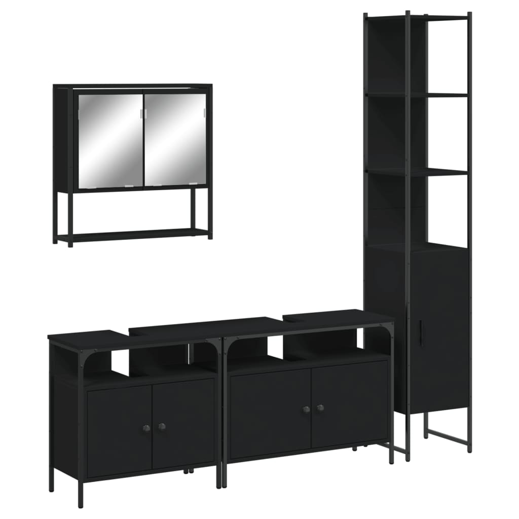 vidaXL Ensemble de meubles de salle de bain 4 pcs Noir Aggloméré