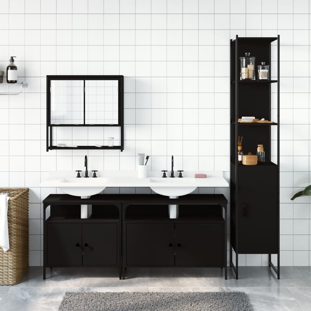 vidaXL Ensemble de meubles de salle de bain 4 pcs Noir Aggloméré
