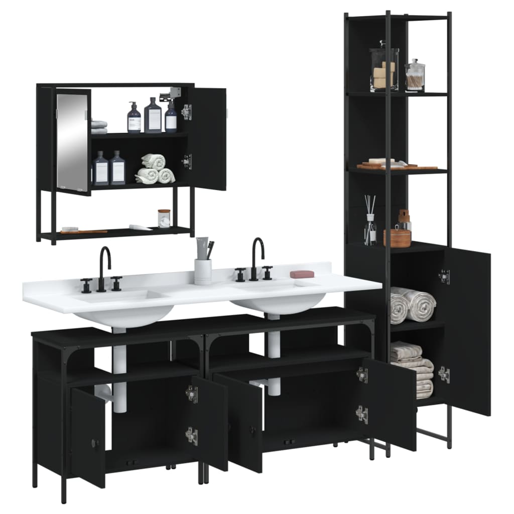 vidaXL Ensemble de meubles de salle de bain 4 pcs Noir Aggloméré