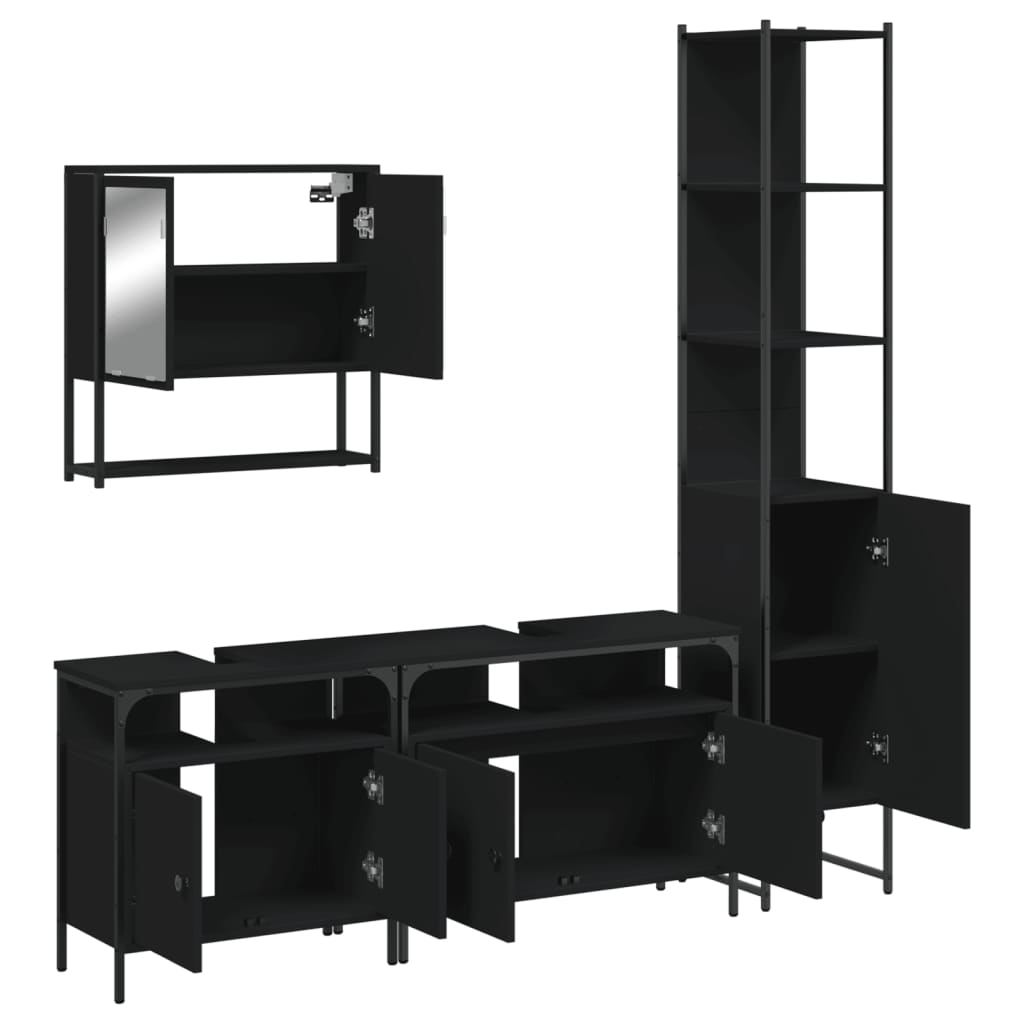 vidaXL Ensemble de meubles de salle de bain 4 pcs Noir Aggloméré