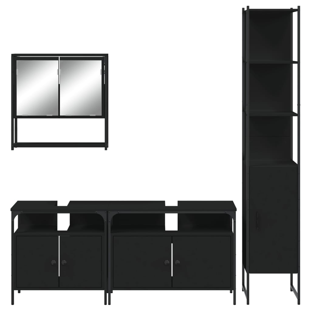 vidaXL Ensemble de meubles de salle de bain 4 pcs Noir Aggloméré