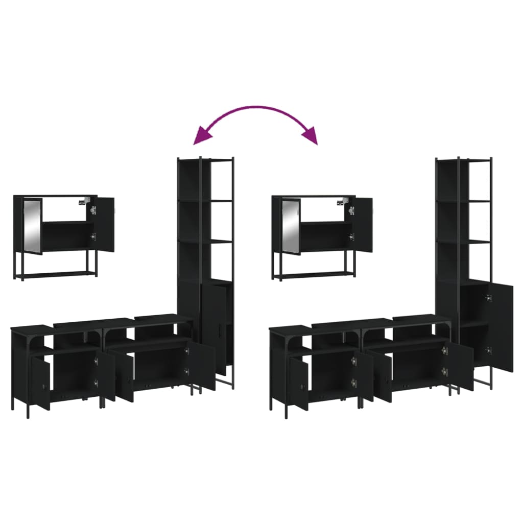 vidaXL Ensemble de meubles de salle de bain 4 pcs Noir Aggloméré