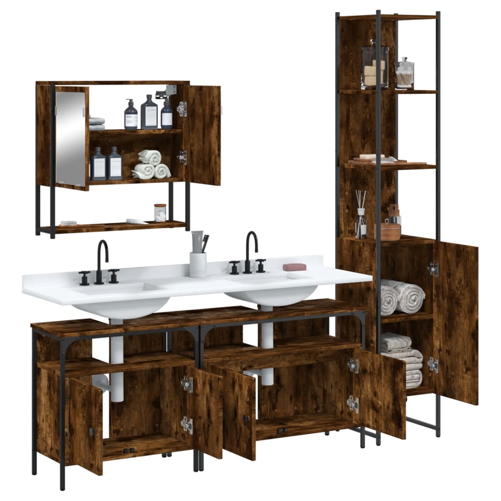 vidaXL Ensemble de meubles de salle de bain 4 pcs Chêne fumé en bois d'ingénierie