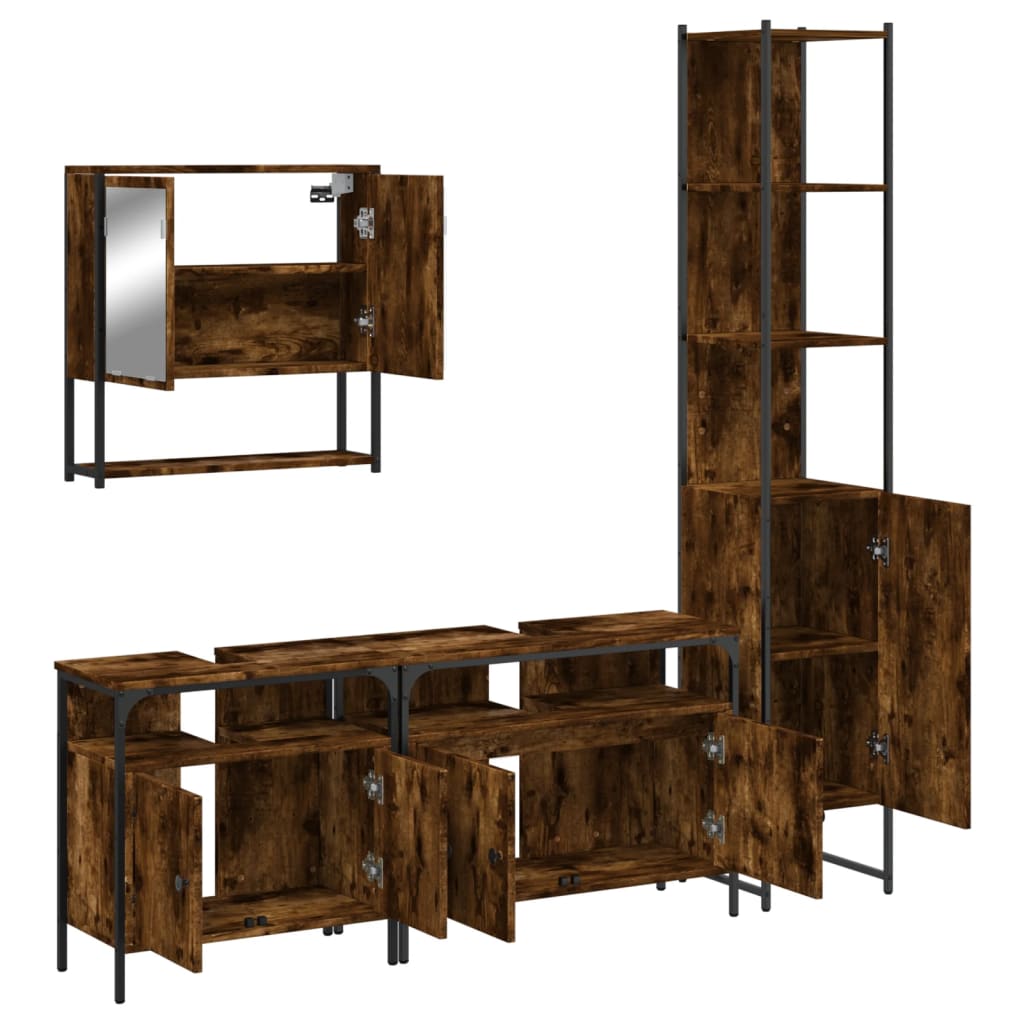 vidaXL Ensemble de meubles de salle de bain 4 pcs Chêne fumé en bois d'ingénierie