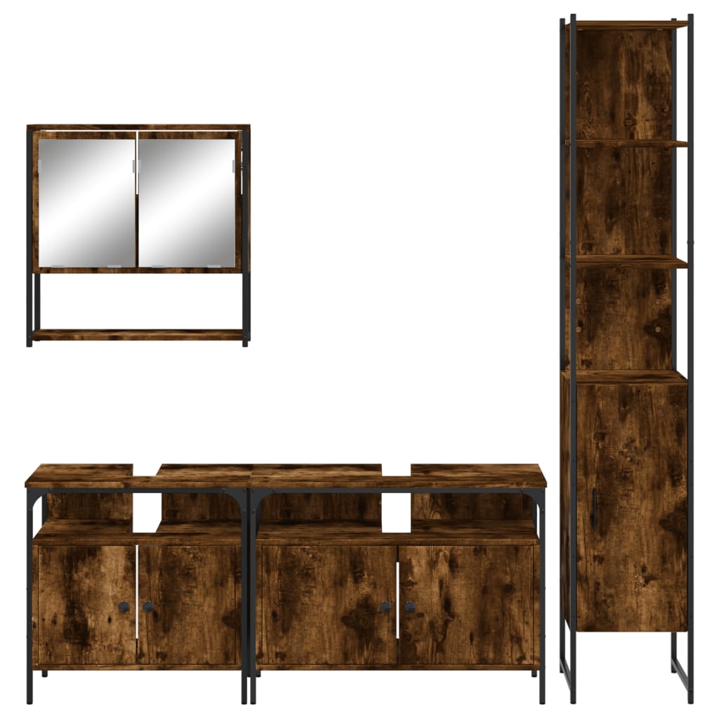 vidaXL Ensemble de meubles de salle de bain 4 pcs Chêne fumé en bois d'ingénierie