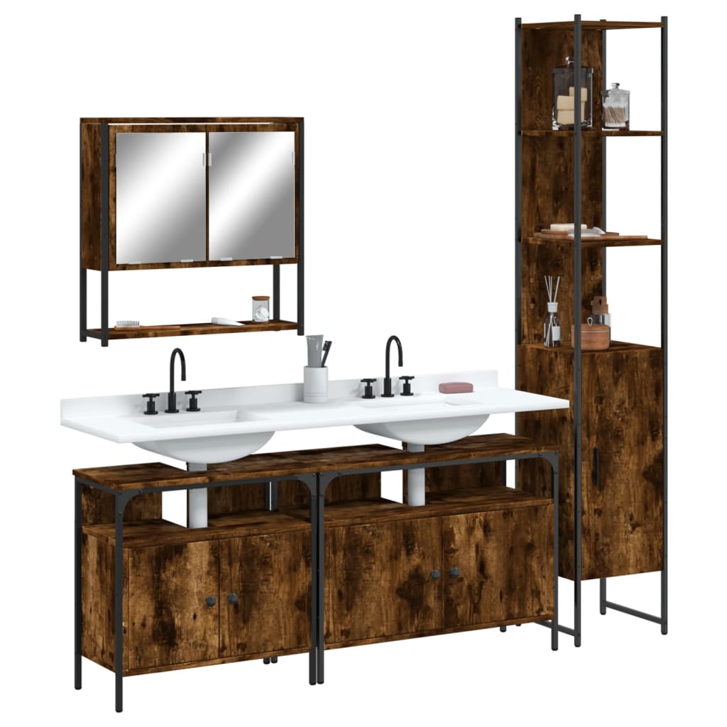 vidaXL Ensemble de meubles de salle de bain 4 pcs Chêne fumé en bois d'ingénierie