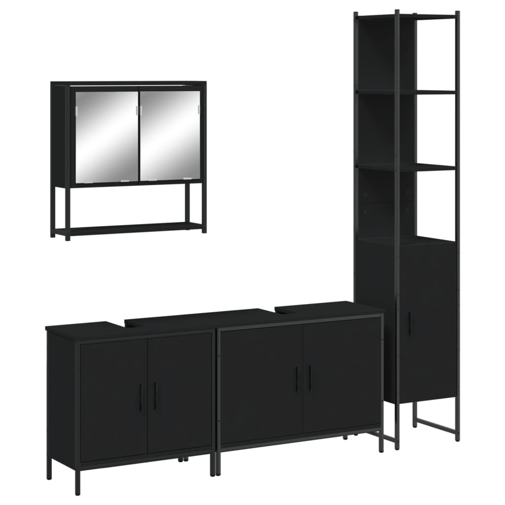 vidaXL Ensemble de meubles de salle de bain 4 pcs Noir Aggloméré
