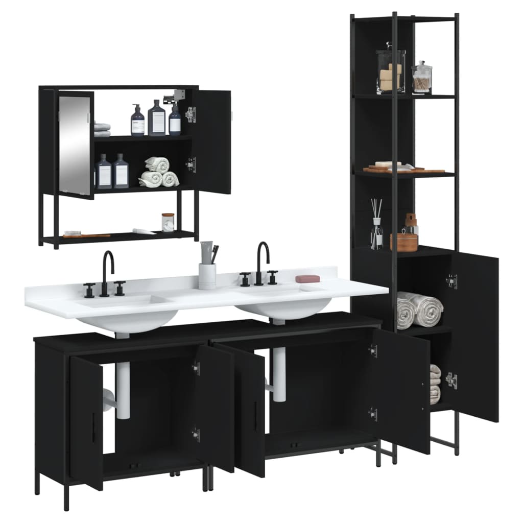 vidaXL Ensemble de meubles de salle de bain 4 pcs Noir Aggloméré