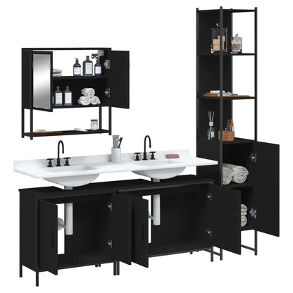 vidaXL Ensemble de meubles de salle de bain 4 pcs Noir Aggloméré
