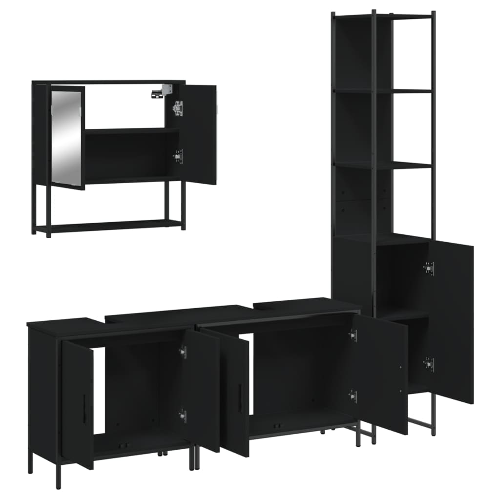 vidaXL Ensemble de meubles de salle de bain 4 pcs Noir Aggloméré