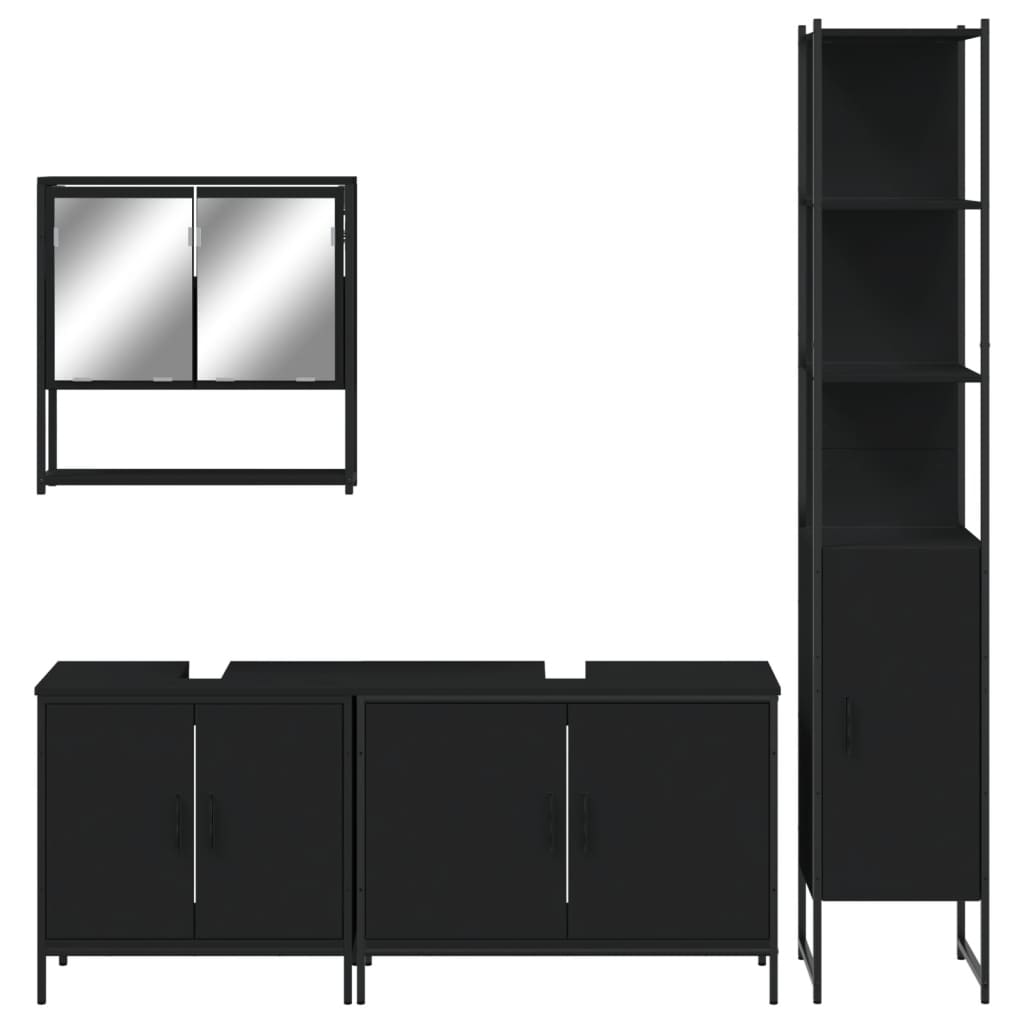 vidaXL Ensemble de meubles de salle de bain 4 pcs Noir Aggloméré