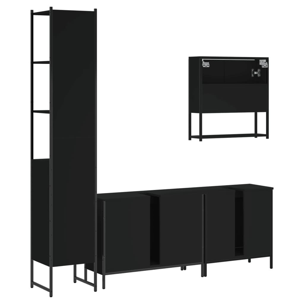 vidaXL Ensemble de meubles de salle de bain 4 pcs Noir Aggloméré