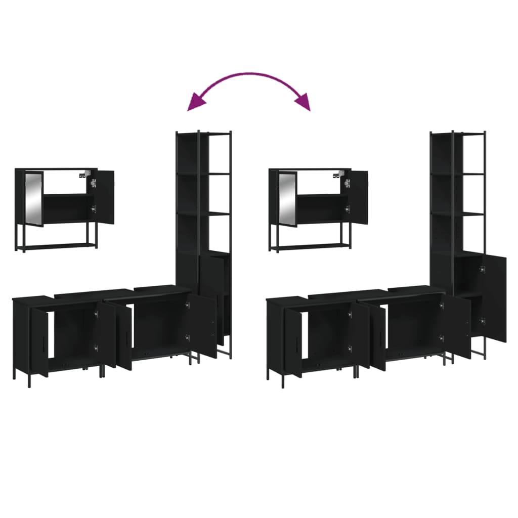 vidaXL Ensemble de meubles de salle de bain 4 pcs Noir Aggloméré