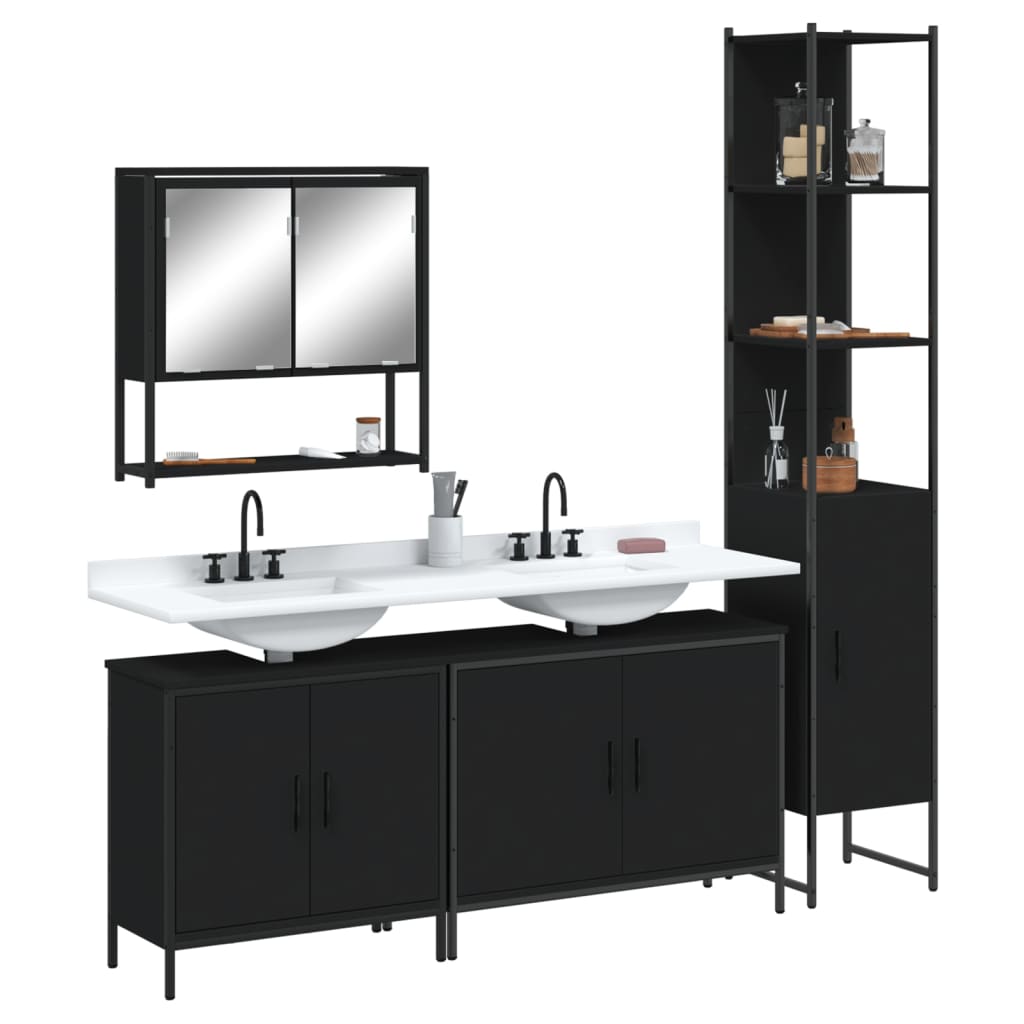 vidaXL Ensemble de meubles de salle de bain 4 pcs Noir Aggloméré