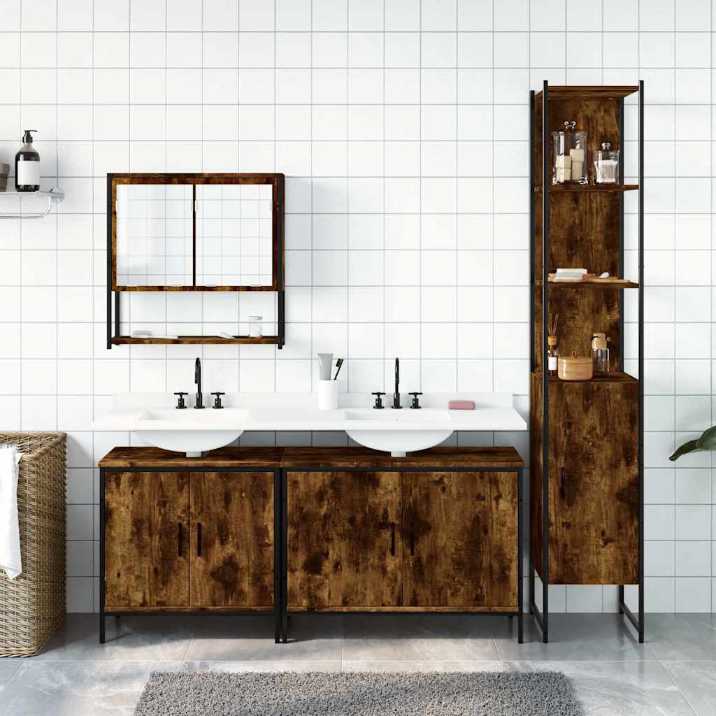 vidaXL Ensemble de meubles de salle de bain 4 pcs Chêne fumé en bois d'ingénierie