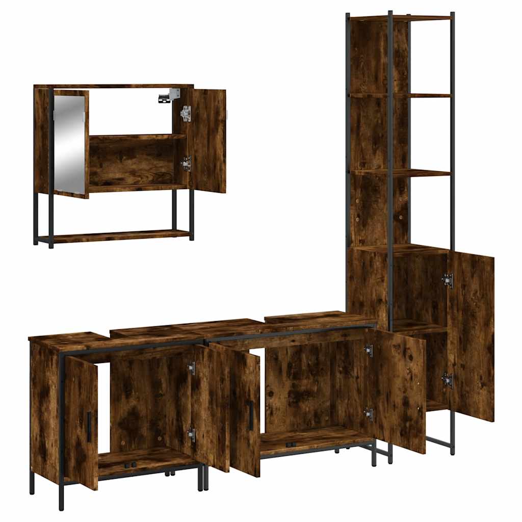 vidaXL Ensemble de meubles de salle de bain 4 pcs Chêne fumé en bois d'ingénierie