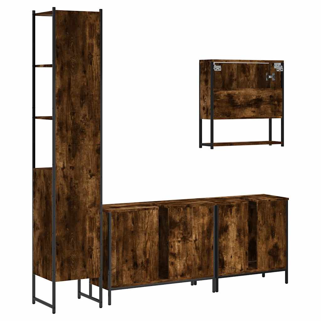 vidaXL Ensemble de meubles de salle de bain 4 pcs Chêne fumé en bois d'ingénierie