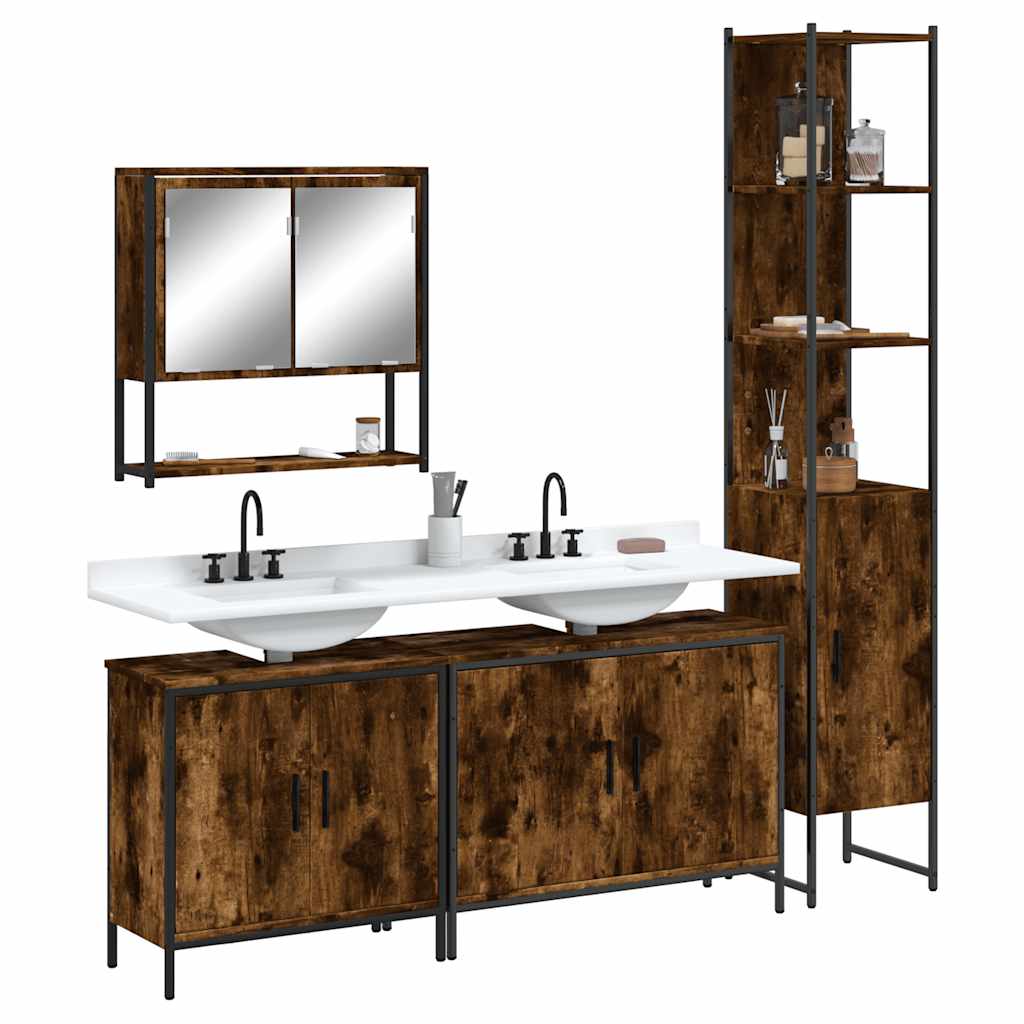 vidaXL Ensemble de meubles de salle de bain 4 pcs Chêne fumé en bois d'ingénierie