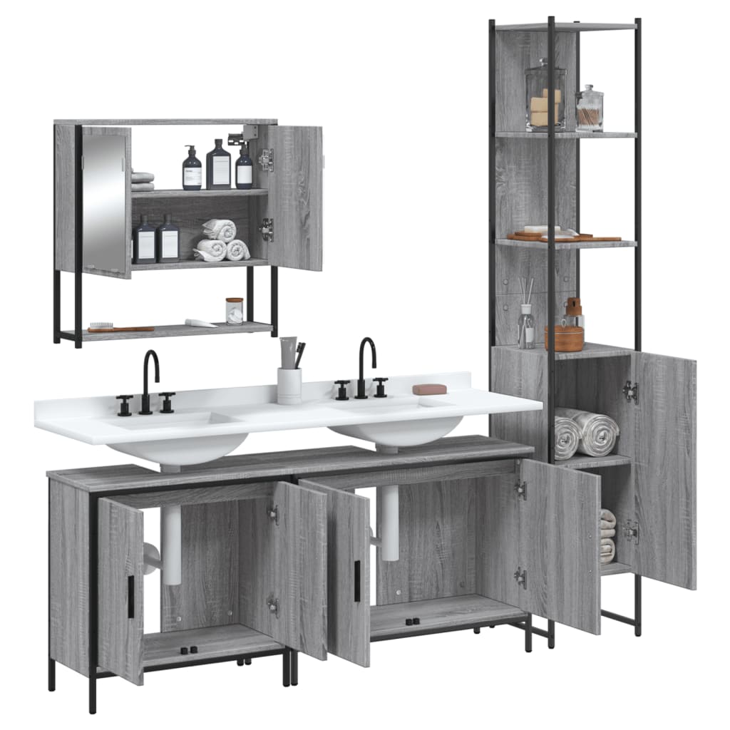 vidaXL Ensemble de meubles de salle de bain 4 pcs Gris Sonoma Aggloméré