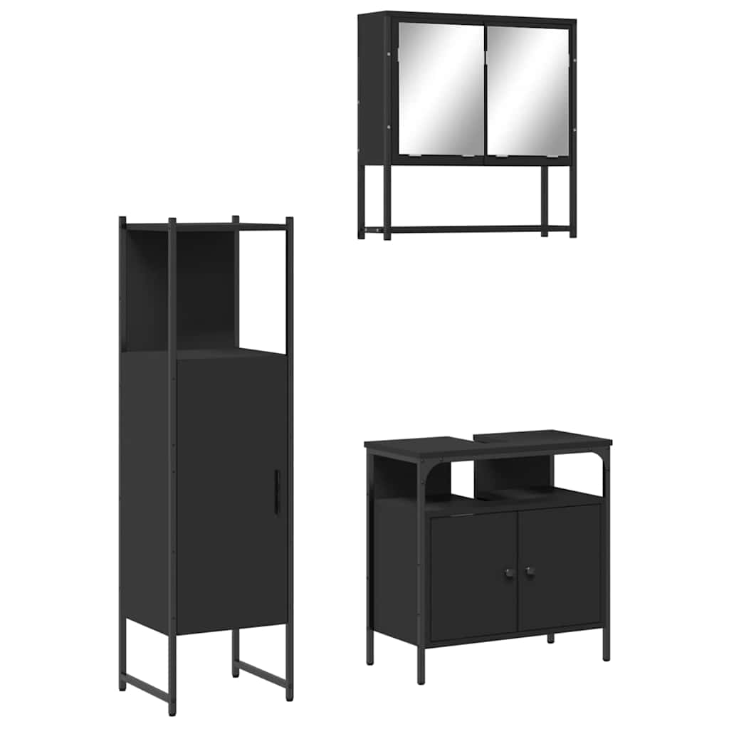 vidaXL Ensemble de meubles de salle de bain 3 pcs Noir Bois d'ingénierie