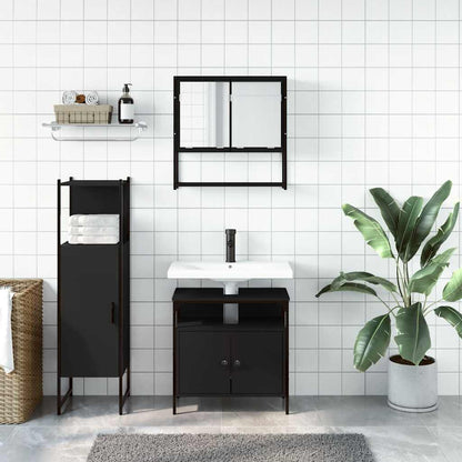 vidaXL Ensemble de meubles de salle de bain 3 pcs Noir Bois d'ingénierie