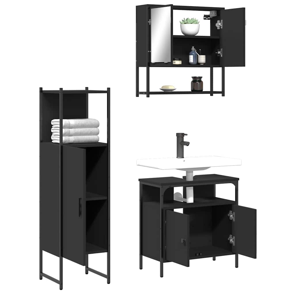 vidaXL Ensemble de meubles de salle de bain 3 pcs Noir Bois d'ingénierie