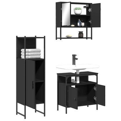 vidaXL Ensemble de meubles de salle de bain 3 pcs Noir Bois d'ingénierie