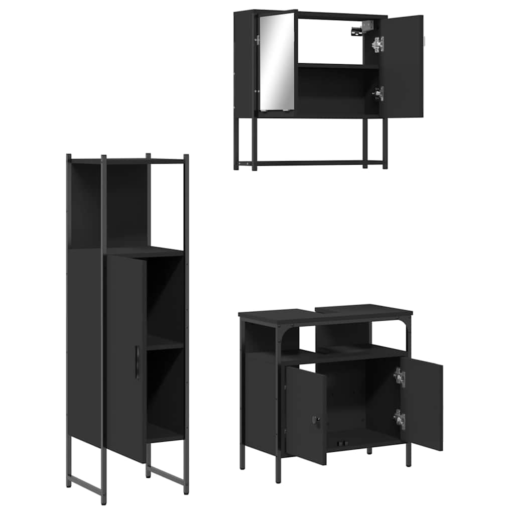 vidaXL Ensemble de meubles de salle de bain 3 pcs Noir Bois d'ingénierie