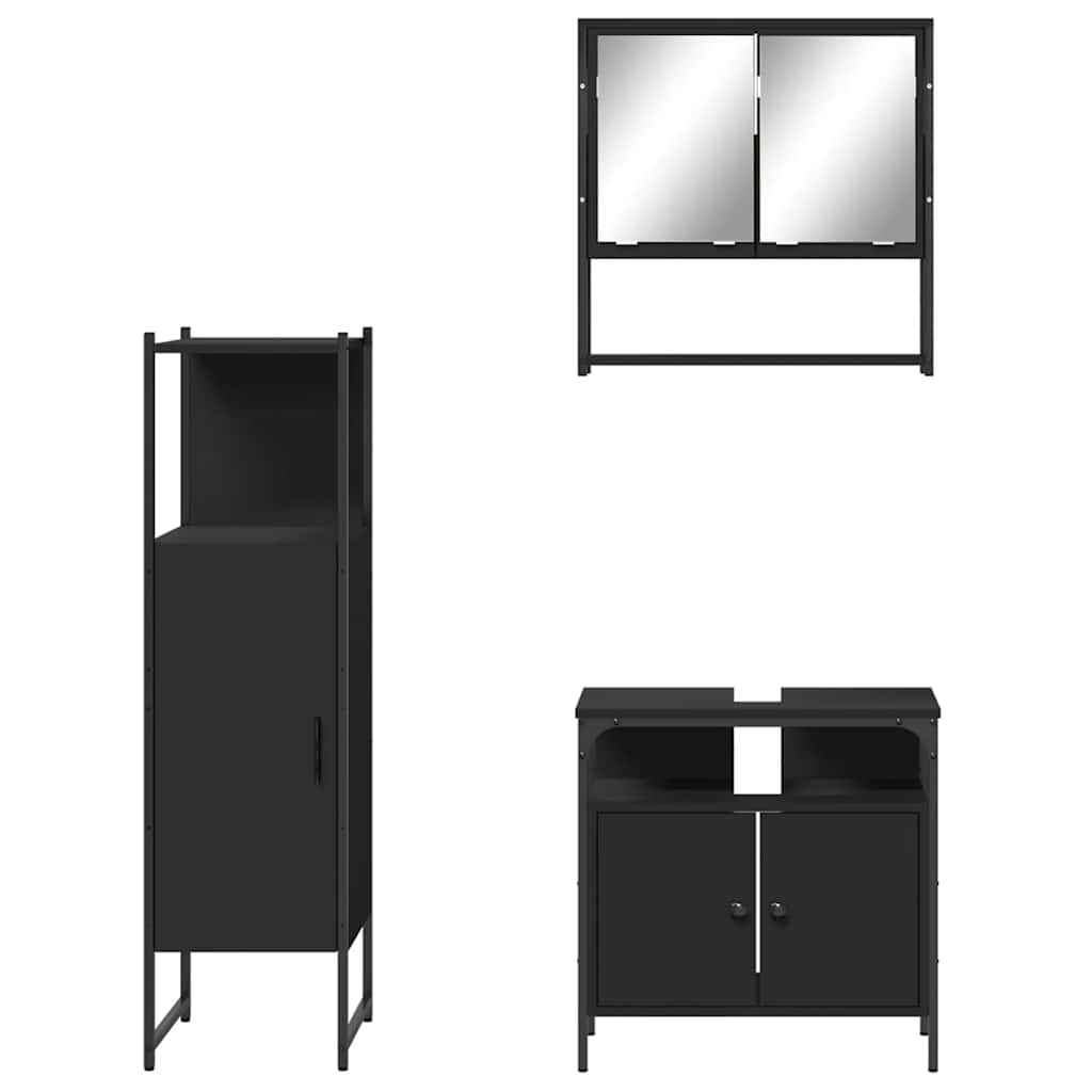 vidaXL Ensemble de meubles de salle de bain 3 pcs Noir Bois d'ingénierie