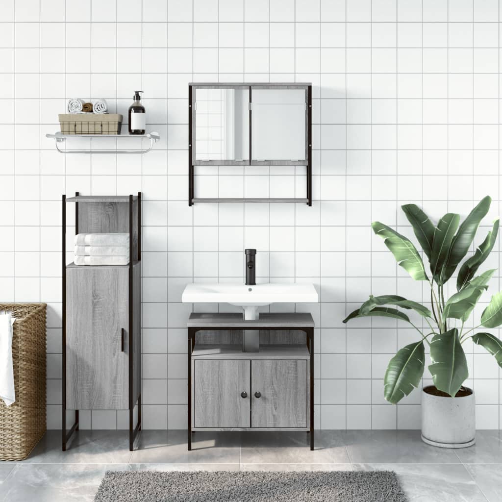 vidaXL Ensemble de meubles de salle de bain 3 pcs Gris Aggloméré Sonoma
