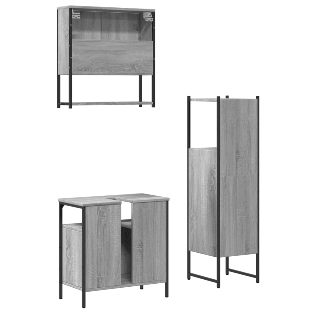 vidaXL Ensemble de meubles de salle de bain 3 pcs Gris Aggloméré Sonoma