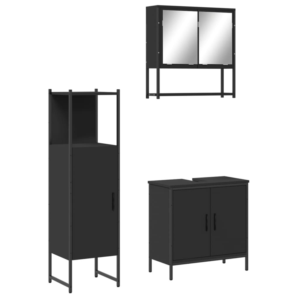 vidaXL Ensemble de meubles de salle de bain 3 pcs Noir Bois d'ingénierie