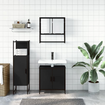 vidaXL Ensemble de meubles de salle de bain 3 pcs Noir Bois d'ingénierie