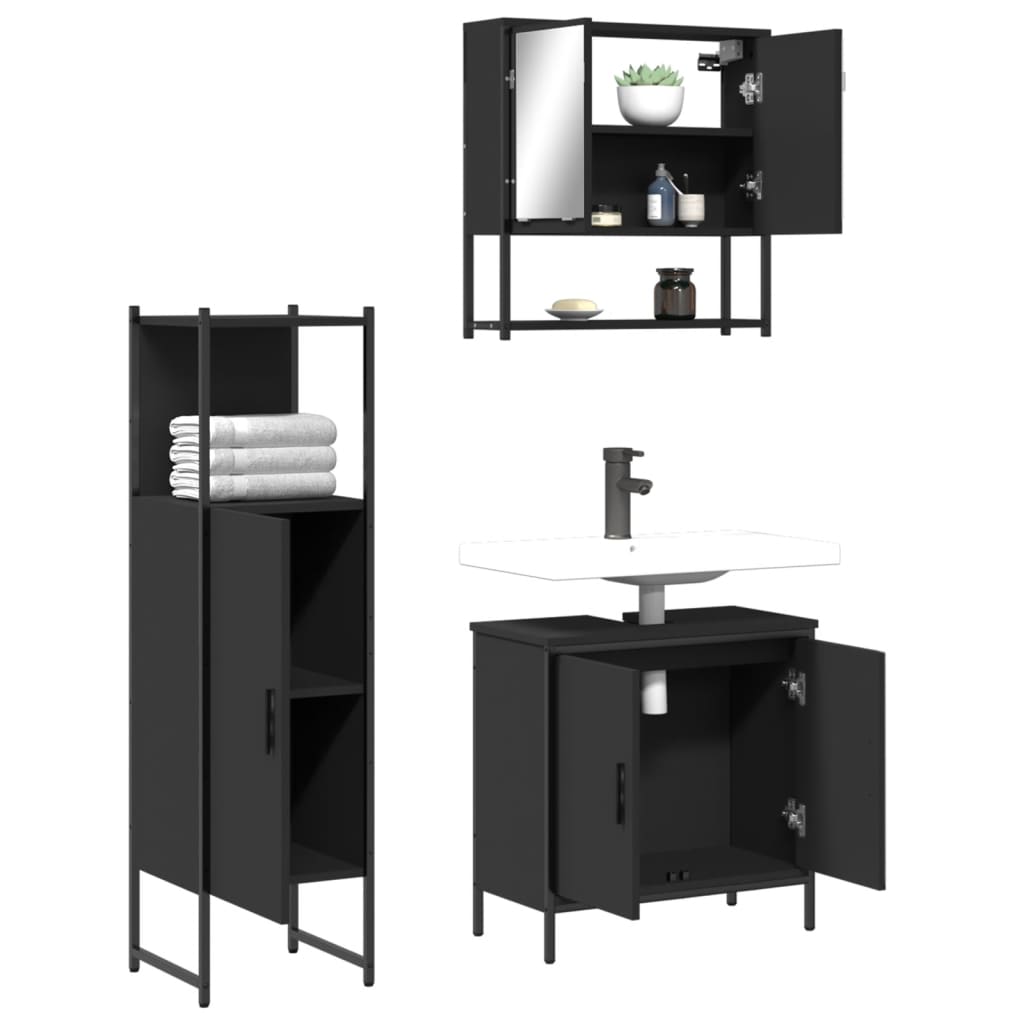 vidaXL Ensemble de meubles de salle de bain 3 pcs Noir Bois d'ingénierie