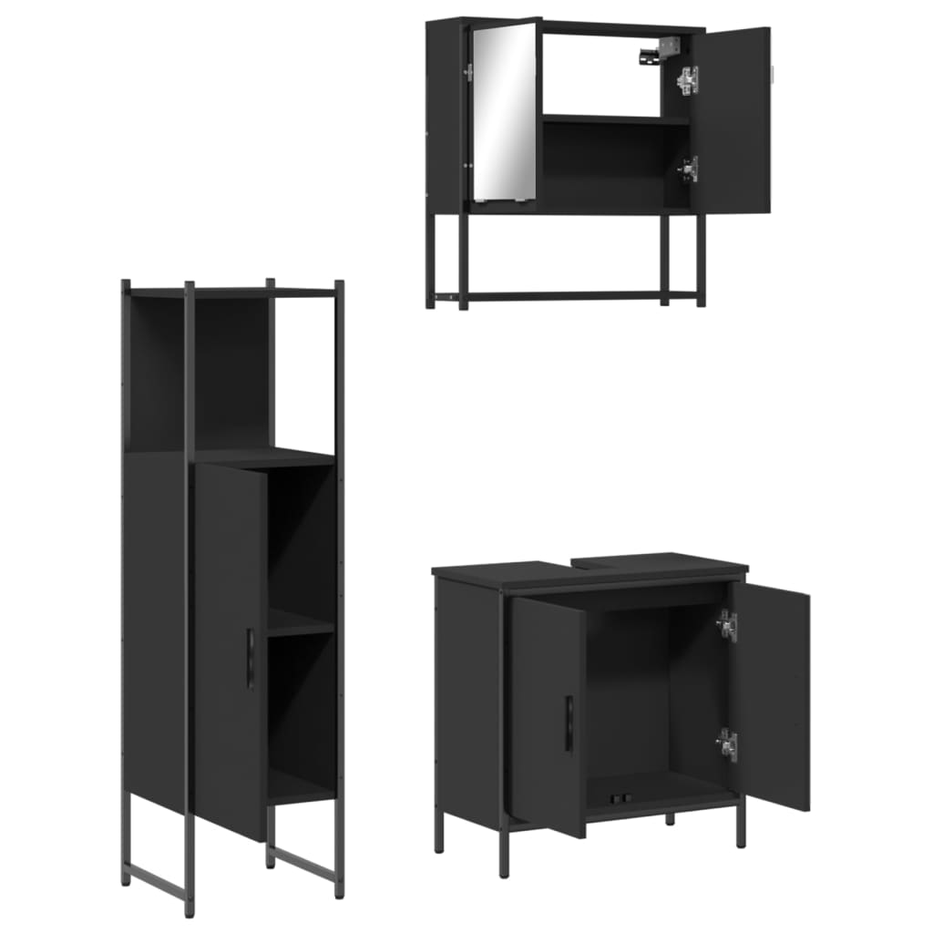 vidaXL Ensemble de meubles de salle de bain 3 pcs Noir Bois d'ingénierie