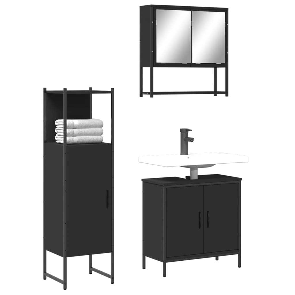vidaXL Ensemble de meubles de salle de bain 3 pcs Noir Bois d'ingénierie