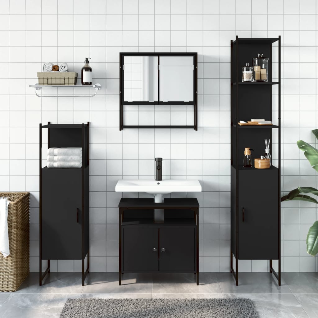 vidaXL Ensemble de meubles de salle de bain 4 pcs Noir Aggloméré