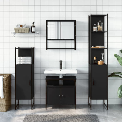 vidaXL Ensemble de meubles de salle de bain 4 pcs Noir Aggloméré