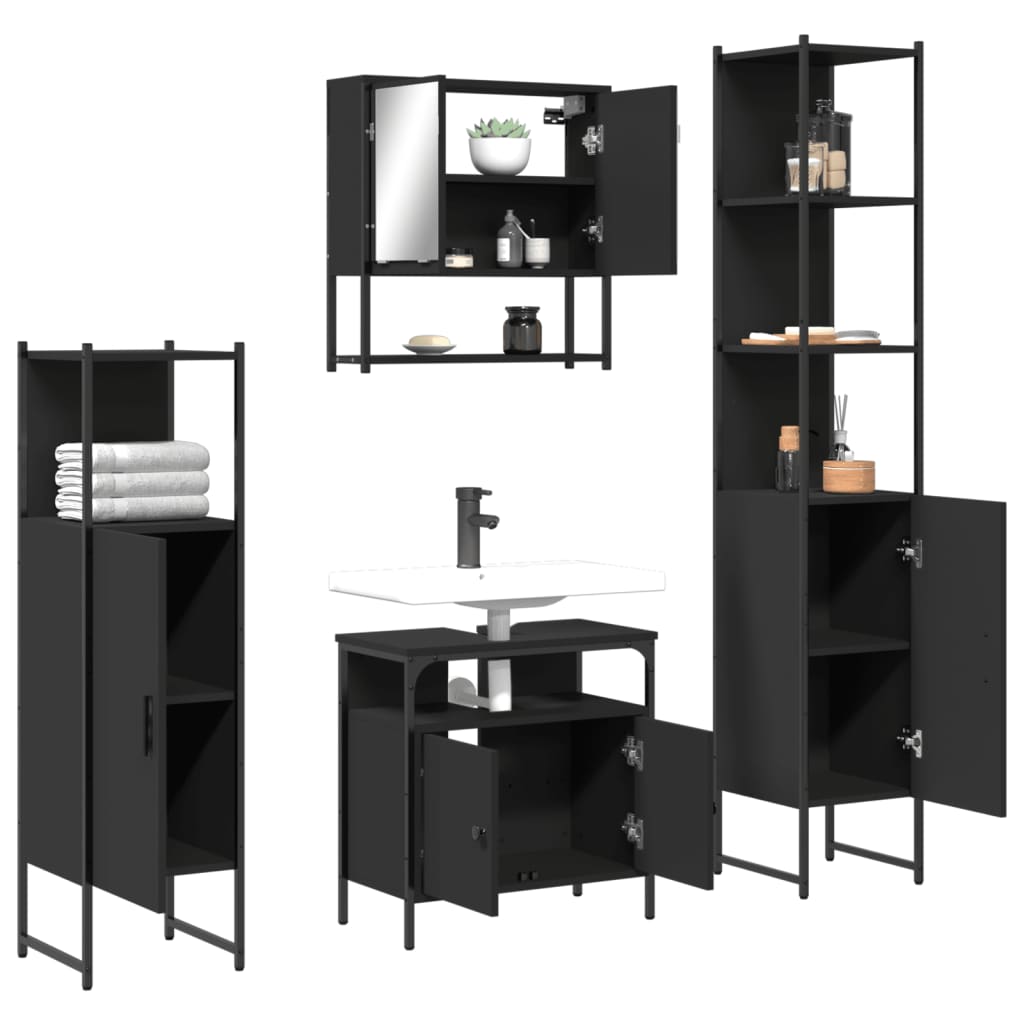 vidaXL Ensemble de meubles de salle de bain 4 pcs Noir Aggloméré