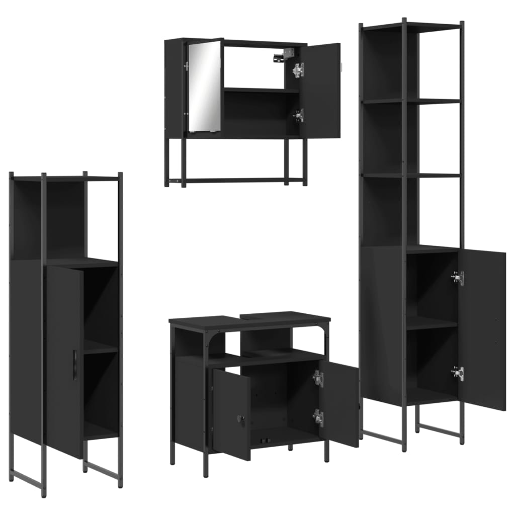 vidaXL Ensemble de meubles de salle de bain 4 pcs Noir Aggloméré