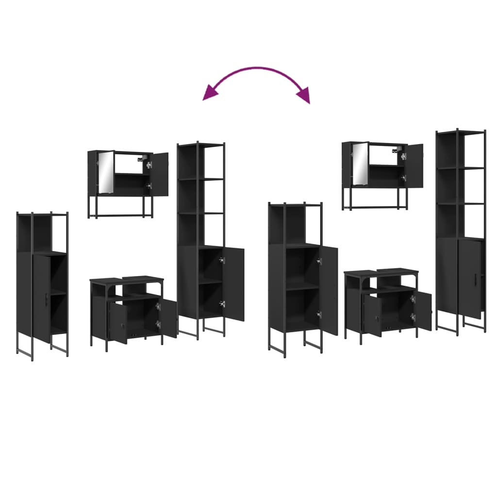 vidaXL Ensemble de meubles de salle de bain 4 pcs Noir Aggloméré